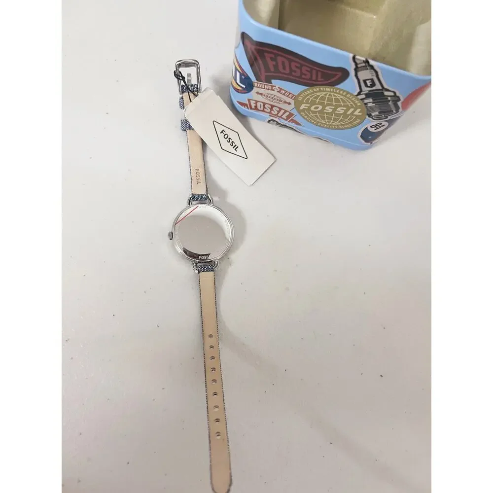 Fossil BQ3357 Rye Ladies Watch, White Dial Denim Strap Casual Watch